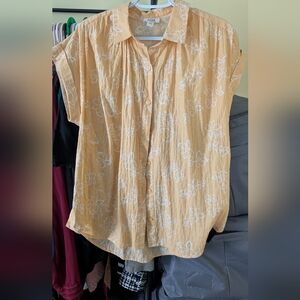 a.n.a Women's Light Orange Floral Button Down Shirt